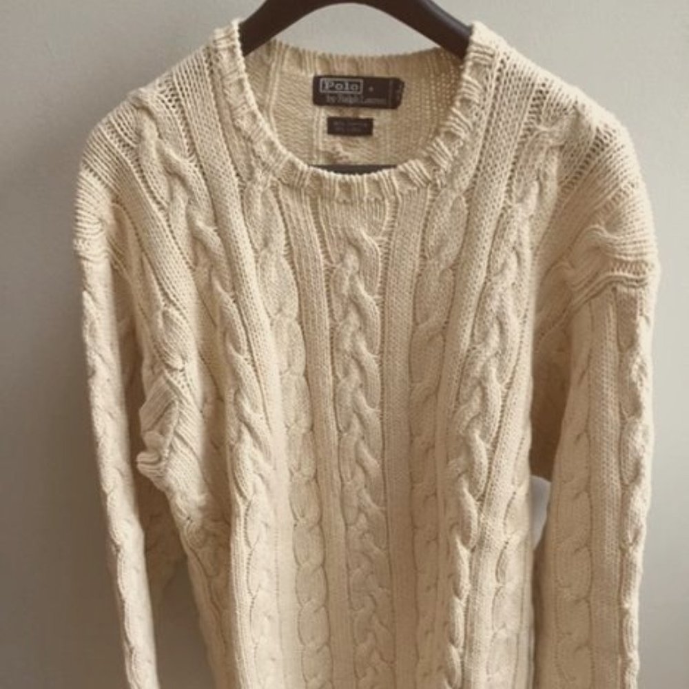 Polo by Ralph Lauren cream cotton/linen crew neck sweater